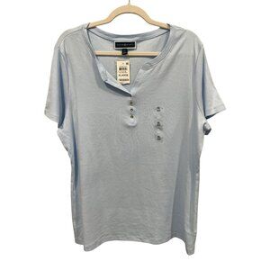 Karen Scott Short Sleeve Henley Top Womens XL Blue Cotton Basic Minimalist NEW